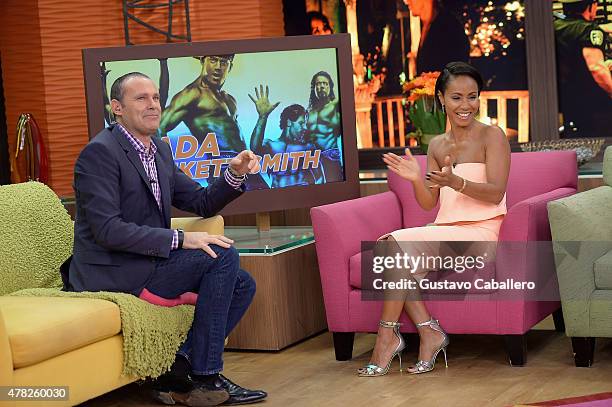 Alan Tacher and Jada Pinkett Smith is on the set of Despierta America to promote Magic Mike XXL at Univision Studios on June 24, 2015 in Miami,...
