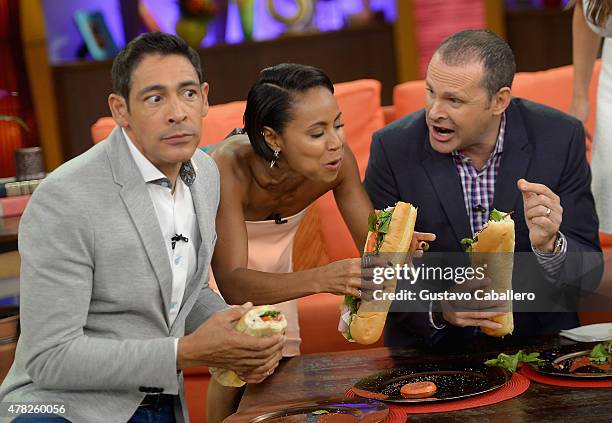 Johnny Lozada,Jada Pinkett Smith and Alan Tacher is on the set of Despierta America to promote Magic Mike XXL at Univision Studios on June 24, 2015...