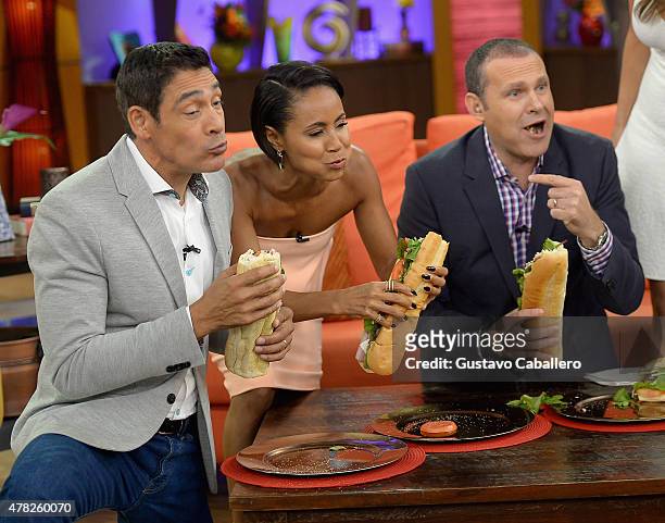Johnny Lozada,Jada Pinkett Smith and Alan Tacher is on the set of Despierta America to promote Magic Mike XXL at Univision Studios on June 24, 2015...