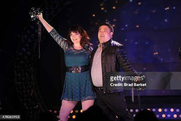 Actor Amber Petty and Chris Grace attend the "50 Shades! The Musical" Off Broadway opening night at Elektra Theatre on March 12, 2014 in New York...