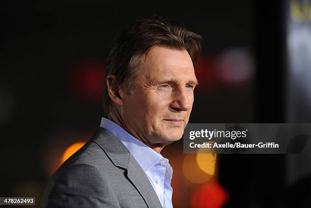 Actor Liam Neeson arrives at the Los Angeles premiere of 'Non-Stop' at Regency Village Theatre on February 24, 2014 in Westwood, California.