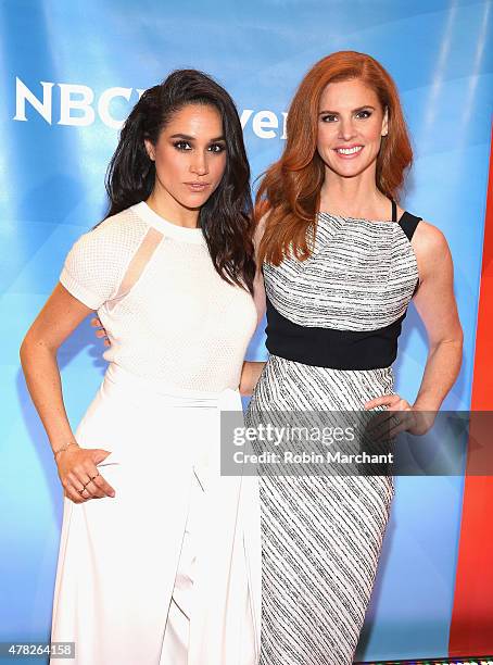 Meghan Markle and Sarah Rafferty attend the NBC's 2015 New York Summer Press Day at Four Seasons Hotel New York on June 24, 2015 in New York City.