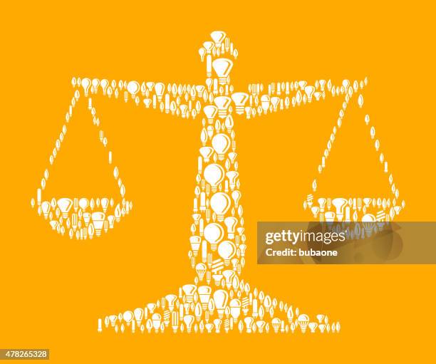 judicial scale on vector lightbulb pattern background - justice scale background stock illustrations