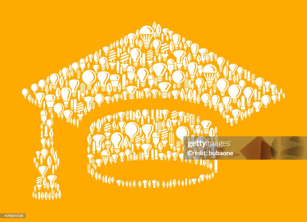 Graduation Cap on Vector Lightbulb Pattern Background