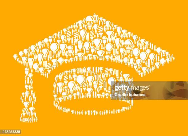 graduation cap on vector lightbulb pattern background - graduation cords stock illustrations