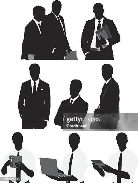 multiple silhouette of businessman - sling bag white background stock illustrations