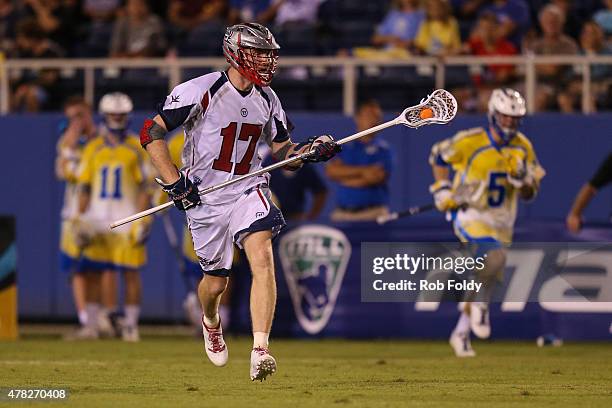 Brodie Merrill of the Boston Cannons plays during the game against the Florida Launch at FAU Stadium on June 20, 2015 in Boca Raton, Florida.