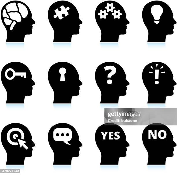 ilustraciones, imágenes clip art, dibujos animados e iconos de stock de & blanco y negro e ideas sin royalties de vector icono conjunto - cabeza humana