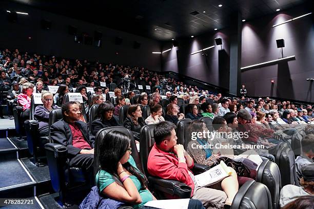 View of the audience at the Film Independent directors close-up at Landmark Nuart Theatre on March 12, 2014 in Los Angeles, California.