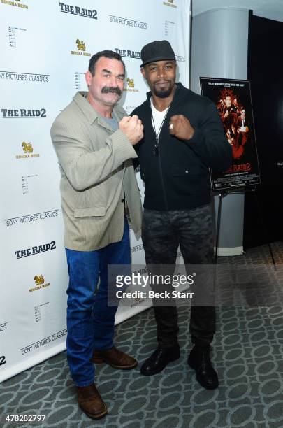 Mixed martial artist Don Frye and actor/martial artist Michael Jai White arrive at Sony Pictures Classic "The Raid 2" Los Angeles premiere at Harmony...