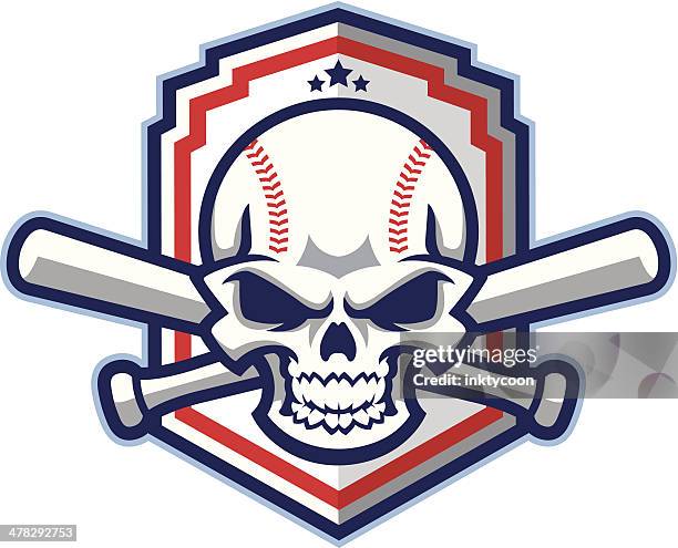 patriotic baseball & softball skull with bats - sports bat stock illustrations