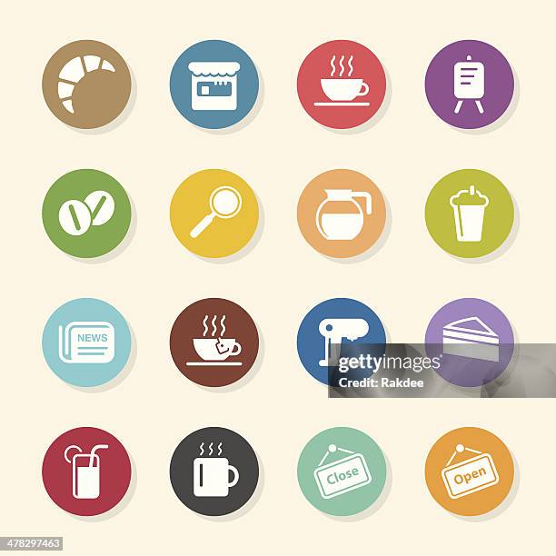 stockillustraties, clipart, cartoons en iconen met coffee shop icons - color circle series - citroen frisdrank