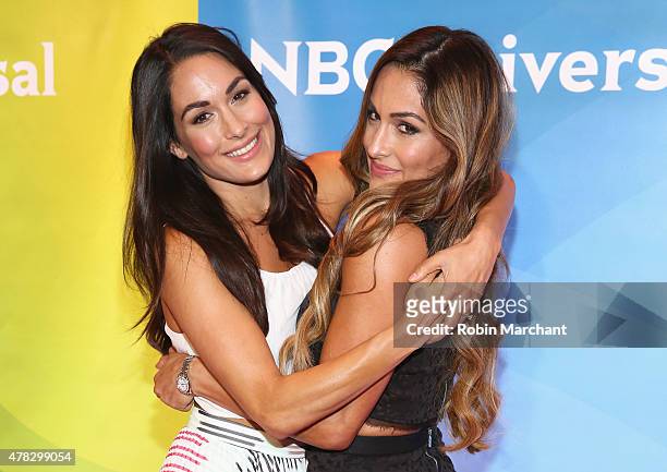 Brie Bella and Nikki Bella attend the NBC's 2015 New York Summer Press Day at Four Seasons Hotel New York on June 24, 2015 in New York City.