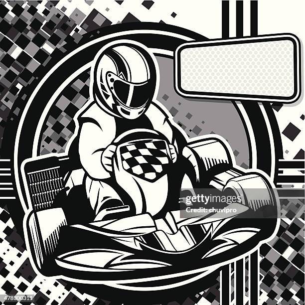 kart racing grayscale - go cart stock illustrations
