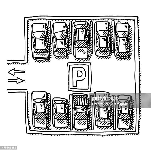 illustrations, cliparts, dessins animés et icônes de parc de stationnement des voitures et vue de dessus de tirage - signalisation au sol