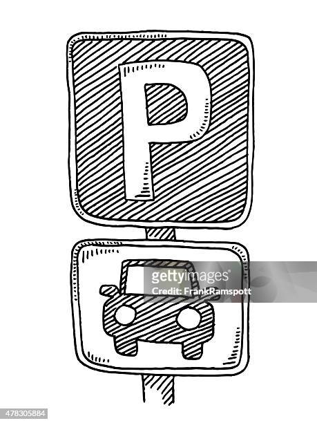 parking sign for cars drawing - letter p stock illustrations