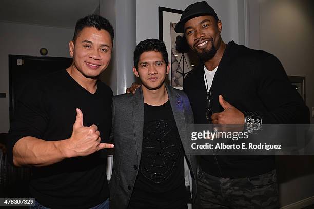 Fighter Cung Le, actor Iko Uwais and actor Michael Jai White attend the after party for the premiere of Sony Pictures Classics' "The Raid 2" at...
