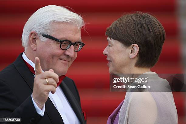 German Foreign Minister Frank-Walter Steinmeier and his wife Elke Buedenbender arrive for the state banquet in honour of Queen Elizabeth II at...