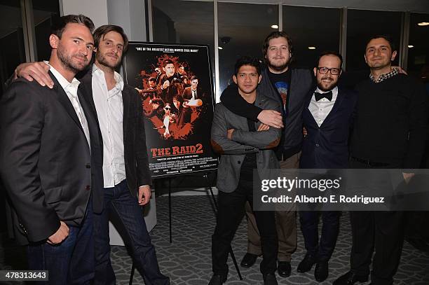 Producer Nate Bolotin, producer Nick Spicer, actor Iko Uwais, director Gareth Evans, composer Joe Trapanese and producer Aram Tertzakian attend the...