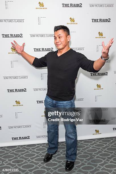 Mixed martial artist Cung Le attends "The Raid 2" - Los Angeles Premiere arrivals at Harmony Gold Theatre on March 12, 2014 in Los Angeles,...