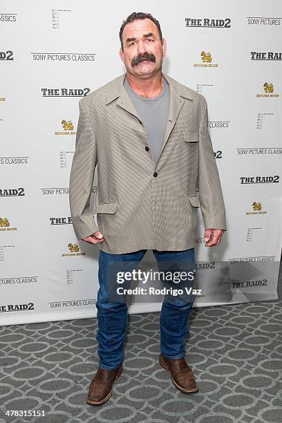 Mixed martial artist Don Frye attends "The Raid 2" - Los Angeles Premiere arrivals at Harmony Gold Theatre on March 12, 2014 in Los Angeles,...