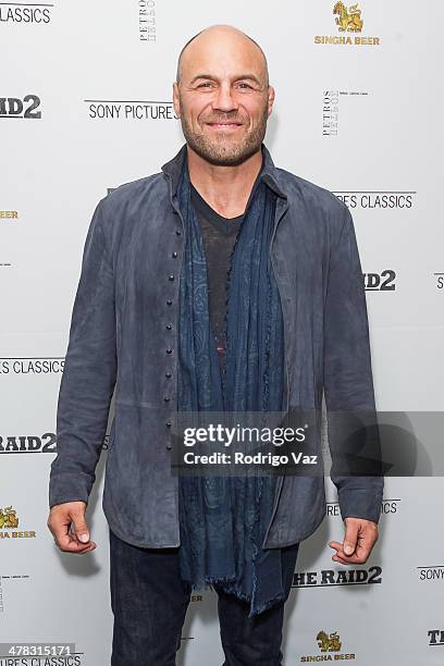 Actor and mixed martial artist Randy Couture attends "The Raid 2" - Los Angeles Premiere arrivals at Harmony Gold Theatre on March 12, 2014 in Los...