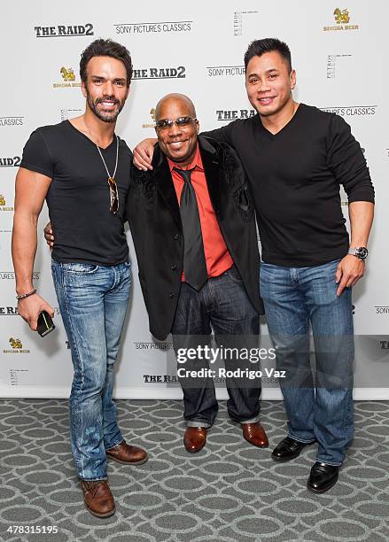 Actors Darren Shahlavi, Larnell Stovall and Cung Le attend "The Raid 2" - Los Angeles Premiere arrivals at Harmony Gold Theatre on March 12, 2014 in...