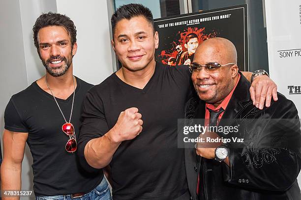 Actors Darren Shahlavi, Cung Le and Larnell Stovall attend "The Raid 2" - Los Angeles Premiere arrivals at Harmony Gold Theatre on March 12, 2014 in...
