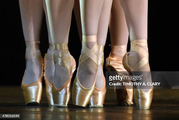 Dancers from the Royal Ballet perform a scene from "Song of the Earth" June 24, 2015 during a dress rehearsal as The Joyce Theater Foundation...