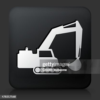 Black Square Button with Backhoe Black Square Button with Backhoe