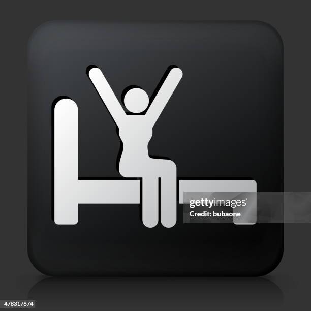 black square button with waking up - getting up from bed stock illustrations
