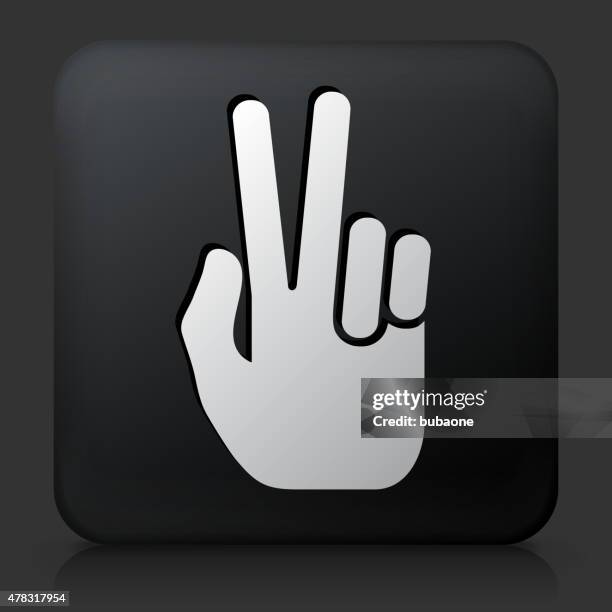 black square button with peace sign hand - hands counting stock illustrations