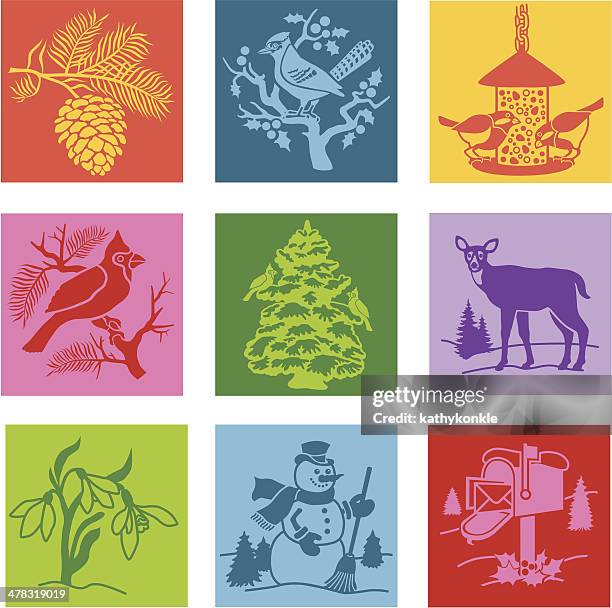 winter icons - blue jay stock illustrations