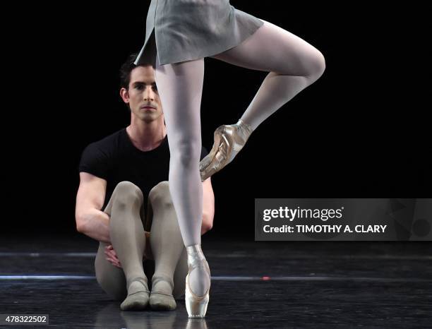 Dancers from the Royal Ballet perform a scene from "Song of the Earth" June 24, 2015 during a dress rehearsal as The Joyce Theater Foundation...