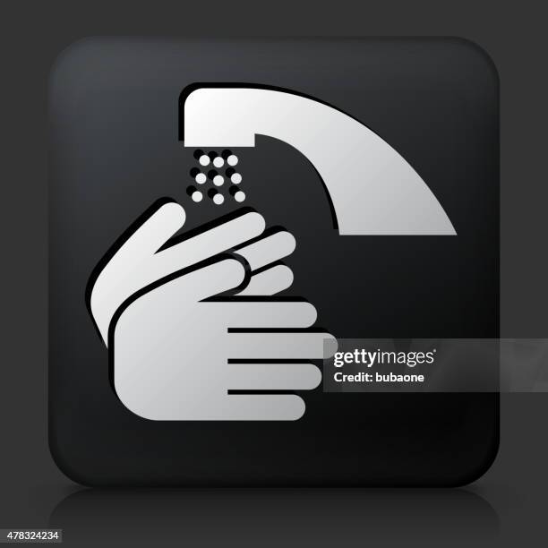 black square button with washing hands icon - wash your hands infographic stock illustrations