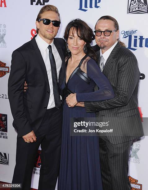 Actor Charlie Hunnam, actress Katey Sagal and creator Kurt Sutter arrive at FX's "Sons Of Anarchy" Premiere at TCL Chinese Theatre on September 6,...