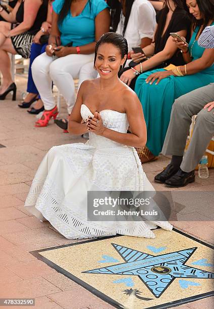 Jada Pinkett Smith attends Magic Mike XXL cast honored with stars on The Official Miami Walk Of Fame at Bayside Marketplace on June 24, 2015 in...