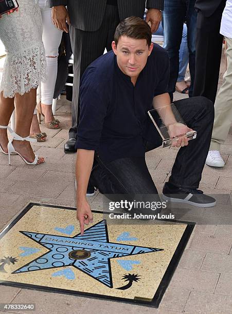 Channing Tatum attends Magic Mike XXL cast honored with stars on The Official Miami Walk Of Fame at Bayside Marketplace on June 24, 2015 in Miami,...