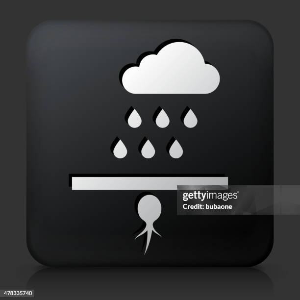black square button with sprouting seed - clouds black background stock illustrations