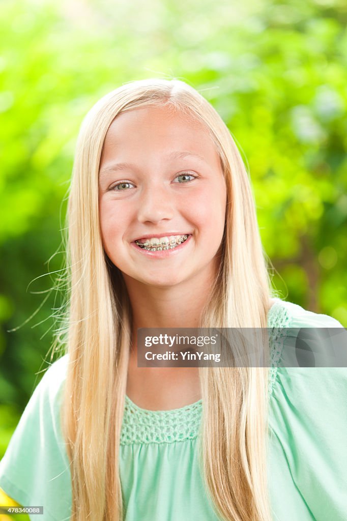 Young Caucasian Teen Girl Portrait with Dental Teeth Braces