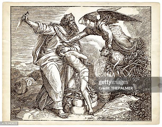 trial of abraham's faith engraving - abraham bible stock illustrations