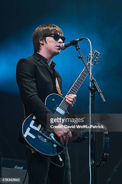 Ross Farrelly from The Strypes performs at place de la republique on June 24, 2015 in Paris, France.