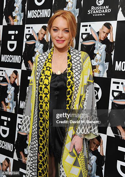 Lindsay Lohan attends the i-D 35 x Jeremy Scott for Moschino party celebrating i-D Magazine's 35th anniversary at Il Bottaccio on June 24, 2015 in...