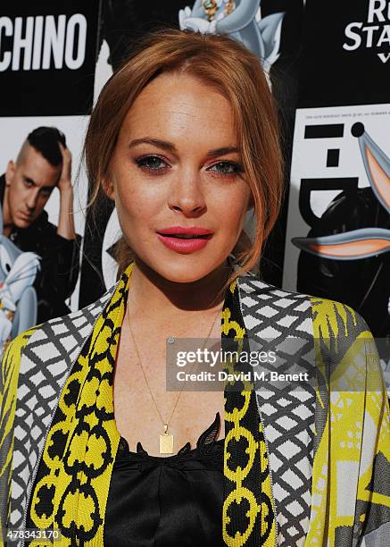 Lindsay Lohan attends the i-D 35 x Jeremy Scott for Moschino party celebrating i-D Magazine's 35th anniversary at Il Bottaccio on June 24, 2015 in...