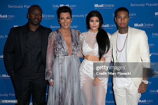 Corey Gamble, Kris Jenner, Kylie Jenner and Tyga attend the 'DailyMail.com Seriously Popular Yacht Party' on June 24, 2015 in Cannes, France.