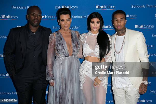 Corey Gamble, Kris Jenner, Kylie Jenner and Tyga attend the 'DailyMail.com Seriously Popular Yacht Party' on June 24, 2015 in Cannes, France.