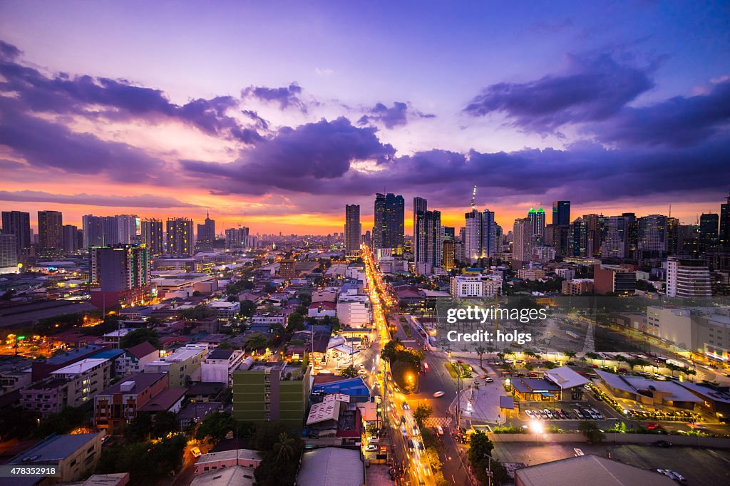 Manila city at Twilight showing Makati City and Ortigas