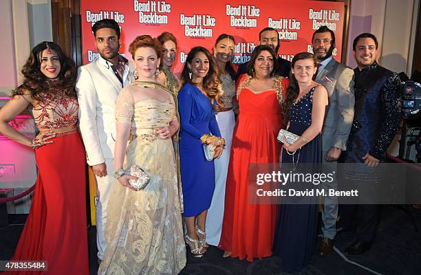 Director Gurinder Chadha poses with cast members including Sejal Keshwala, Raj Bajaj, Sophie-Louise Dann, Lisa Bridge, Preeya Kalidas, Chloe...