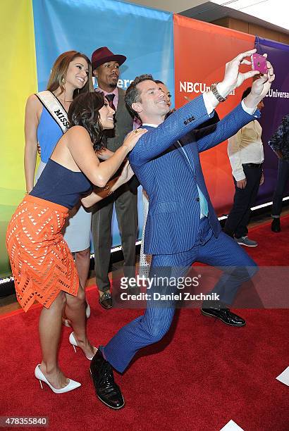Nia Sanchez, Nick Cannon, Mel B, Cheryl Burke and Thomas Roberts attend the 2015 NBC New York Summer Press Day at Four Seasons Hotel New York on June...