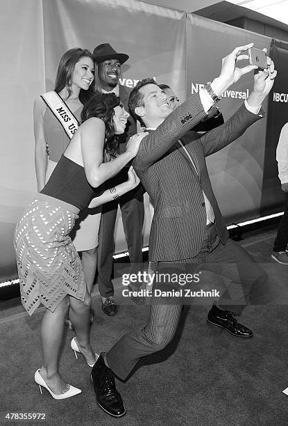 Nia Sanchez, Nick Cannon, Mel B, Cheryl Burke and Thomas Roberts attend the 2015 NBC New York Summer Press Day at Four Seasons Hotel New York on June...